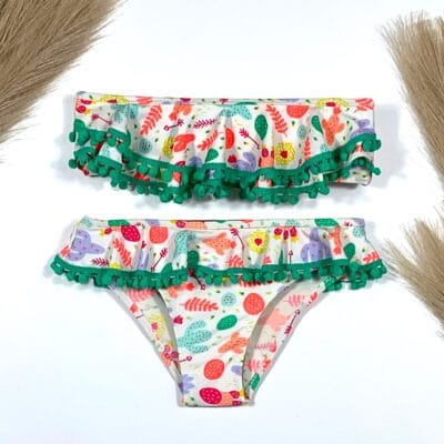 Costum de baie, Doua piese, Pentru Fetite, Verde/Alb