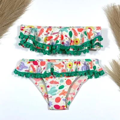 Costum de baie, Doua piese, Pentru Fetite, Verde/Alb