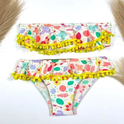 Costum de baie, Doua piese, Pentru Fetite, Galben/Alb