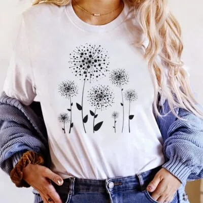 Tricou Femei, Bumbac, Abstract Flower, Alb