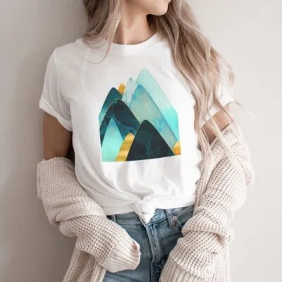 Tricou Femei, Bumbac, Abstract Peaks, Alb