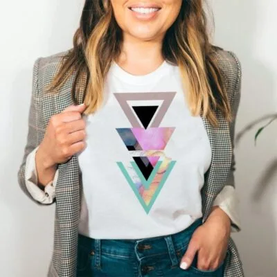 Tricou Femei, Bumbac, Abstract Triangle, Alb