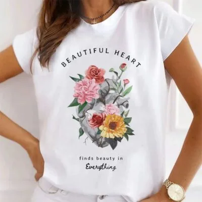 Tricou Femei, Bumbac, Beautiful Heart, Alb