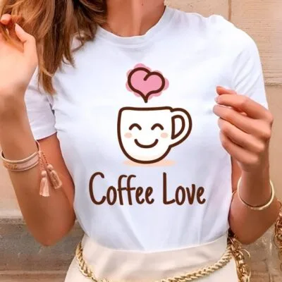 Tricou Femei, Bumbac, Coffee Love, Alb