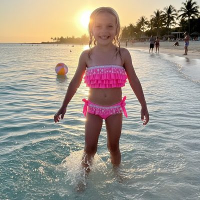 Costum de baie, Doua piese, Pentru Fetite, Roz