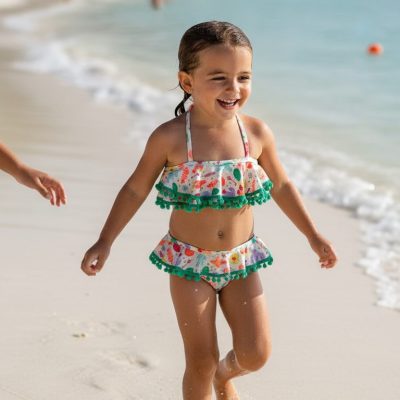 Costum de baie, Doua piese, Pentru Fetite, Verde/Alb