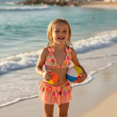 Costum de baie, Trei Piese, Pentru Fetite, Portocaliu