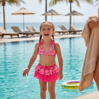 Costum de baie, Trei Piese, Pentru Fetite, Roz