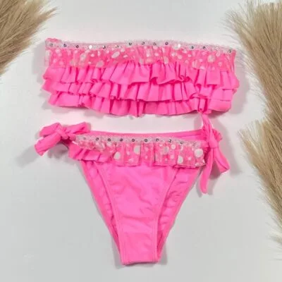 Costum de baie, Doua piese, Pentru Fetite, Roz