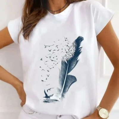 Tricou Femei, Bumbac, Dream Feather, Alb