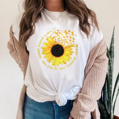 Tricou Femei, Bumbac, Floarea Soarelui, Alb