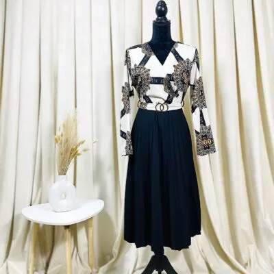 Rochie Dama, Plisata, Trei Sferturi, Accesoriu in Talie