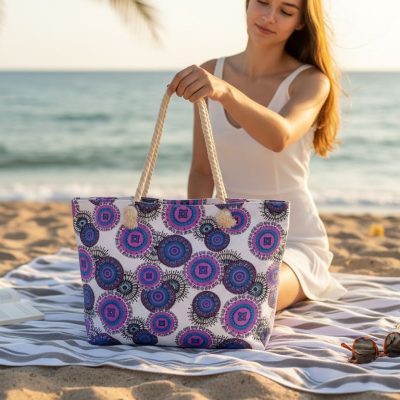 Geanta de plaja, Mare, Fashion, Alb/Mov