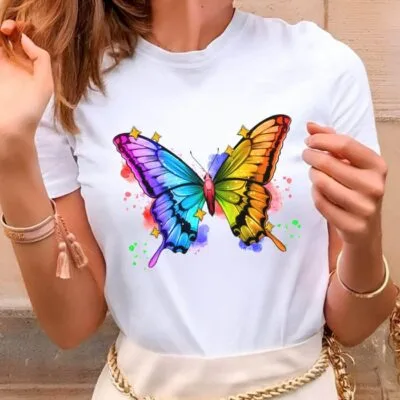Tricou Femei, Bumbac, Magic butterfly, Alb