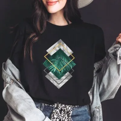 Tricou Femei, Bumbac, Multiple Diamond Abstract, Negru