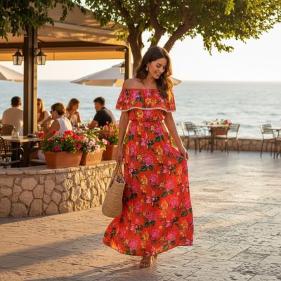 Rochie Dama, Lunga, Imprimeu Floral, Rosu