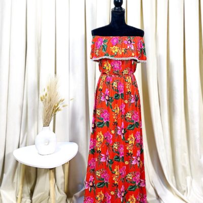 Rochie Dama, Lunga, Imprimeu Floral, Rosu