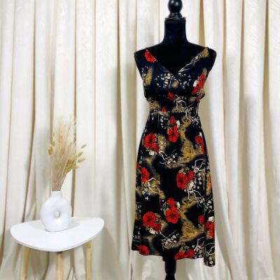 Rochie Dama, Midi, Bretele, Negru/Rosu