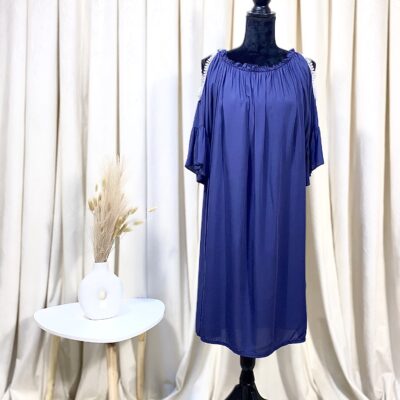 Rochie Dama, Midi, Umeri Decupati, Bleumarin