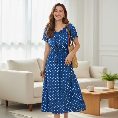 Rochie Dama, Midi, Buline, Bleu