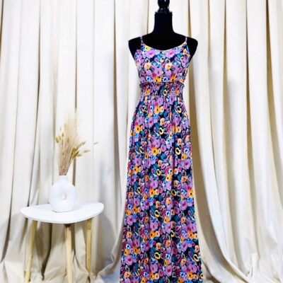 Rochie Dama, Lunga, Bretele, Imprimeu Floral, Multicolor