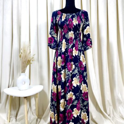 Rochie Dama, Lunga, Imprimeu Floral, Bleumarin/Roz