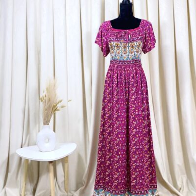 Rochie Dama, Lunga, Imprimeu Floral, Mov