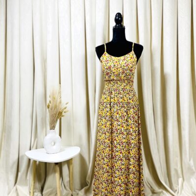 Rochie Dama, Lunga, Bretele, Floricele, Galben