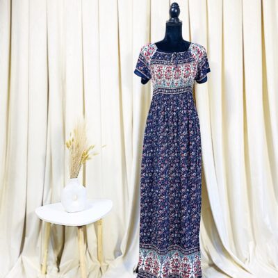 Rochie Dama, Lunga, Imprimeu Floral, Bleumarin