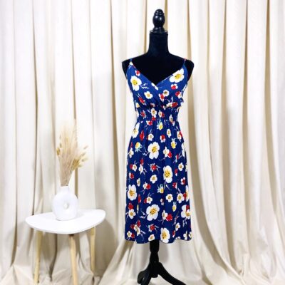 Rochie Dama, Midi, Imprimeu Floral, Albastru