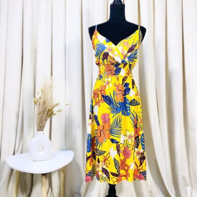 Rochie Dama, Midi, Bretele, Galben