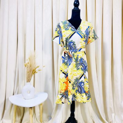 Rochie Dama, Scurta, Imprimeu Paisley, Galben/Albastru