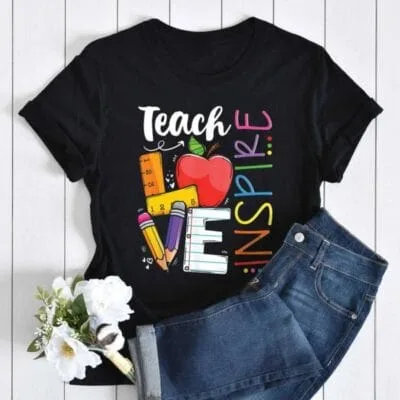 Tricou Femei, Bumbac, Teach Love Inspire, Negru