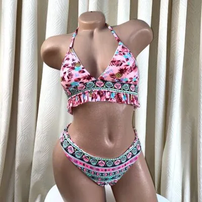 Costum de baie, Doua Piese, Brazilian, Imprimeu Tropical