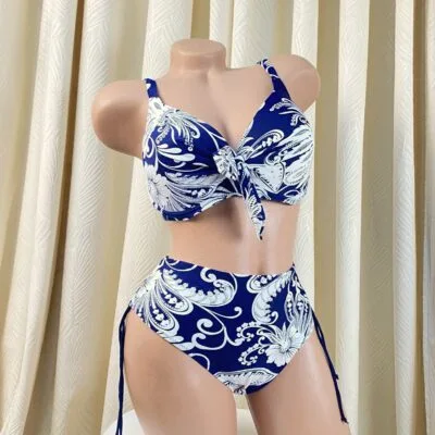 Costum de baie, Doua Piese, Bleumarin/Alb