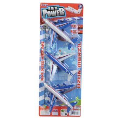 Set 3 avioane de jucarie, Plastic, Alb/Albastru