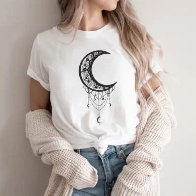 Tricou Femei, Bumbac, Moon, Alb