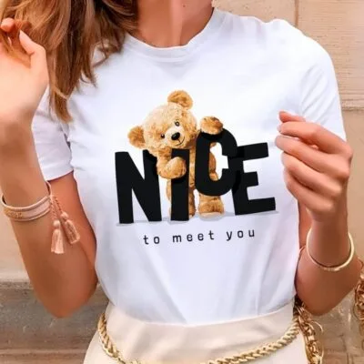 Tricou Femei, Bumbac, Nice To Meet You, Alb