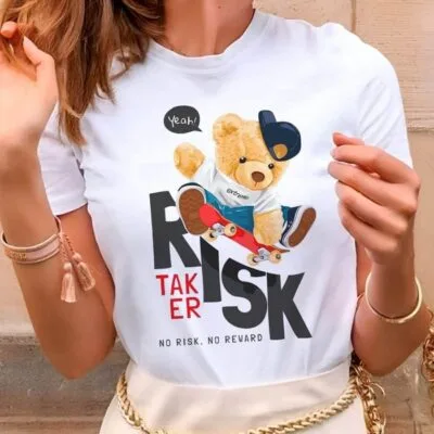 Tricou Femei, Bumbac, No Risk No Reward, Alb