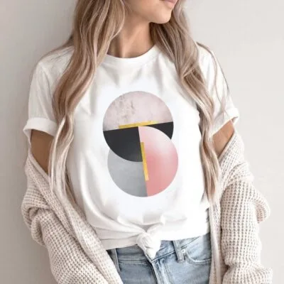 Tricou Femei, Bumbac, Round Shapes, Alb