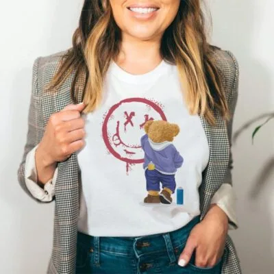 Tricou Femei, Bumbac, Smile Teddy, Alb