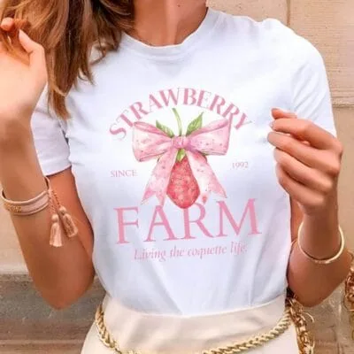 Tricou Femei, Bumbac, Strawberry Farm, Alb