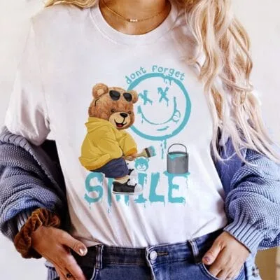 Tricou Femei, Bumbac, Teddy Smile , Alb
