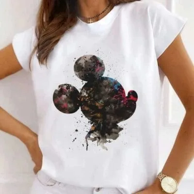 Tricou Femei, Bumbac, Watercolor Mickey, Alb