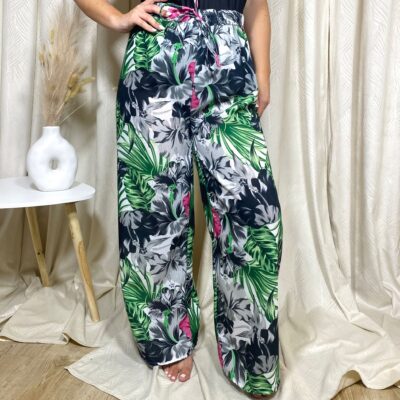 Pantaloni Largi de Primavara-Vara, Negru/Verde