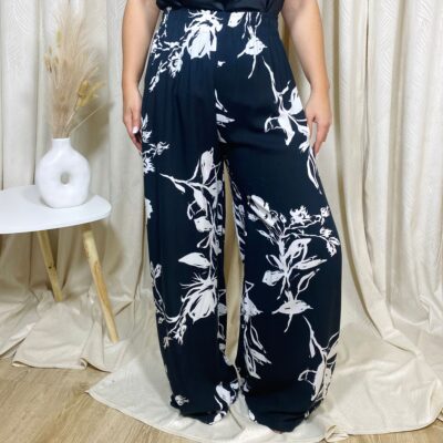 Pantaloni de Vara, Vaporosi, Largi, Negru/Alb
