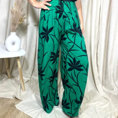 Pantaloni de Vara, Vaporosi, Largi, Verde/Negru