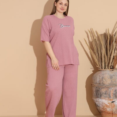 Pijama Femei, Bumbac, Marime Mare, Beautiful, Roz Pudra