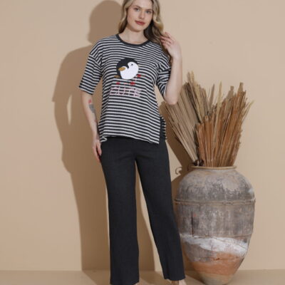 Pijama Femei, Bumbac, Pinguin, Negru