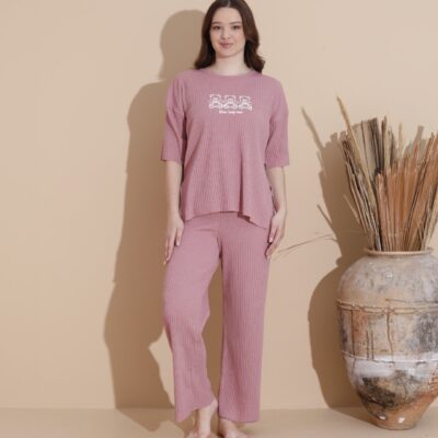 Pijama Femei, Bumbac, Ursuleti, Roz Pudra